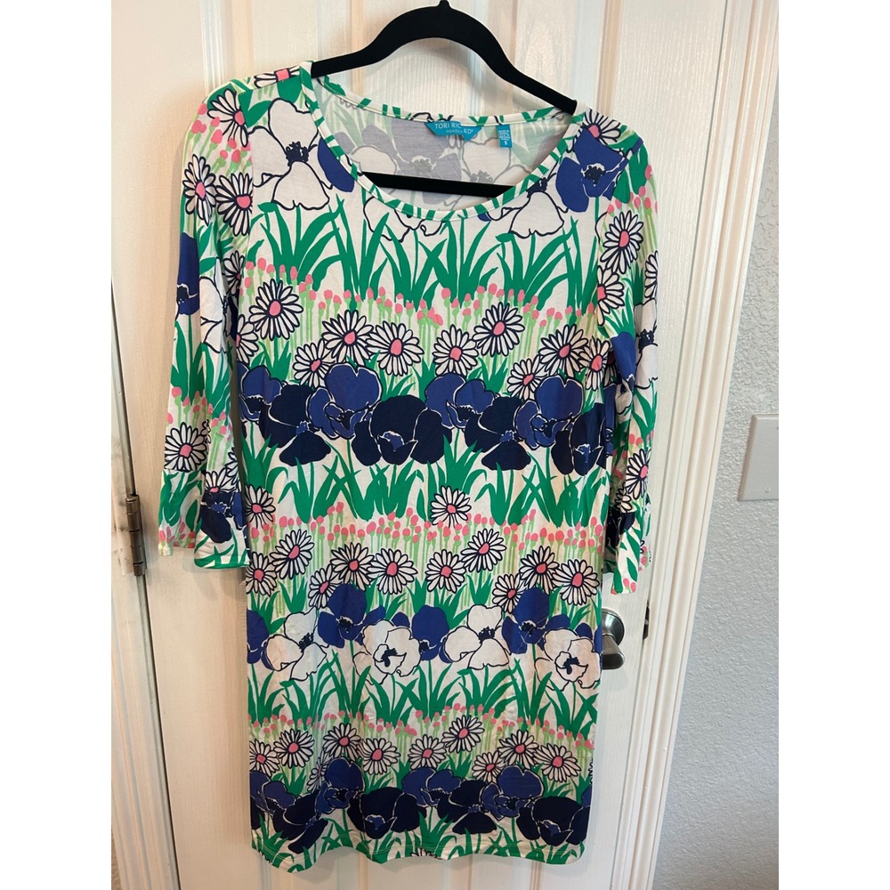 Tori Richard Shift Dress Green Blue Floral Bell Sleeve 7388-WE04โ Hawaii S bin d